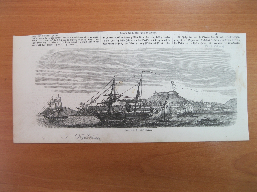 Embarcaciones frente a la ciudad y puerto de Cayena en la Guayana francesa (América del sur), 1852